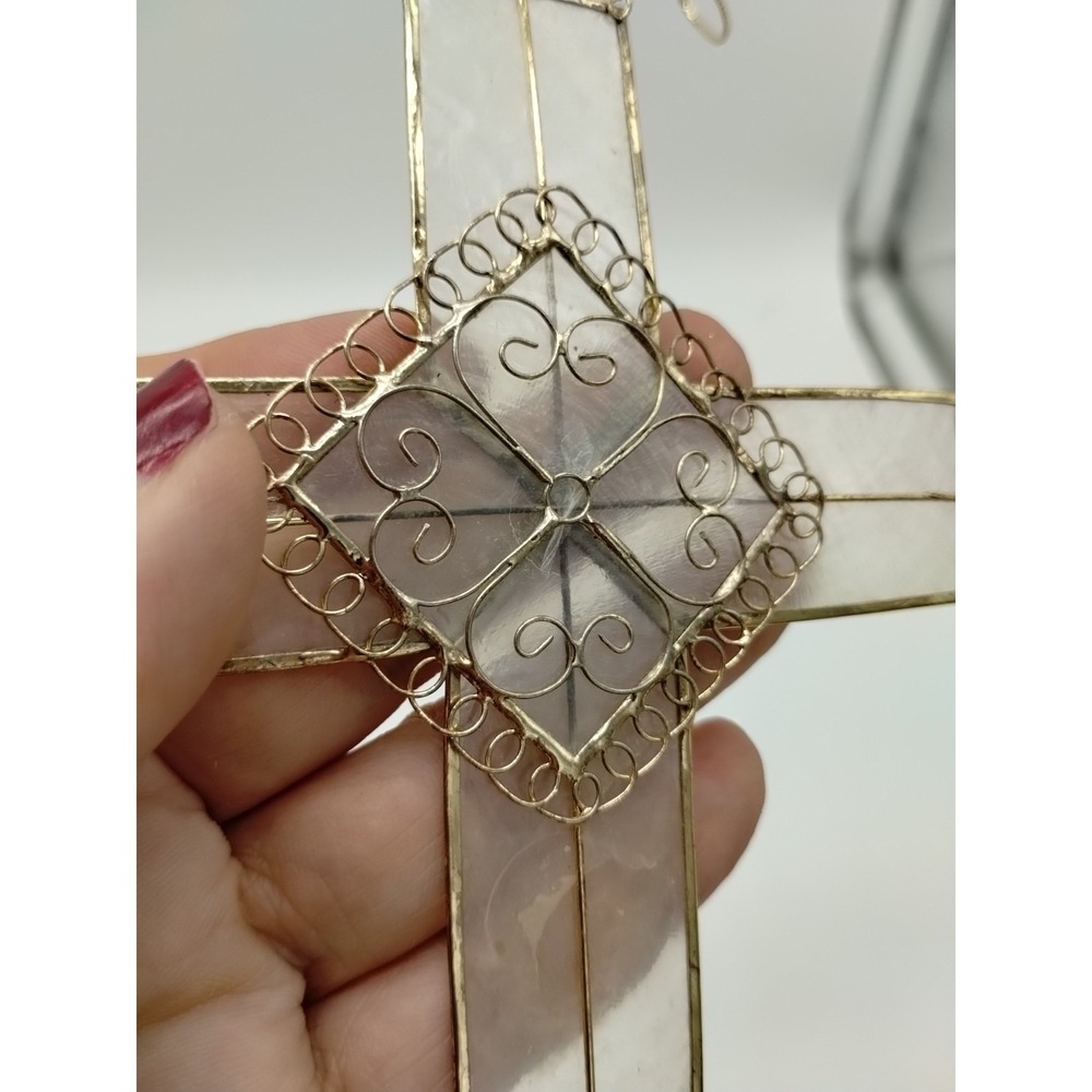 Set Of 3 Stain Glass Look Christmas Ornaments Angel Cross Made From Shell? - Picture 13 of 14